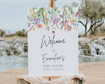 Wildflower Baby Shower Welcome Sign, Baby Shower Floral Sign, 18x24 Sign, Printable Editable Template Instant Download LDC-BOU