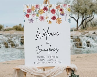 Wildflower Bridal Shower Welcome Sign, Bridal Shower Floral Sign, 18x24 Sign, Printable Editable Template Instant Download LDC-BOR