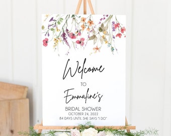 Wildflower Bridal Shower Welcome Sign, Bridal Shower Floral Sign, 18x24 Sign, Printable Editable Template Instant Download LDC-WIL