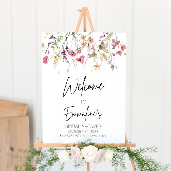 Wildflower Bridal Shower Welcome Sign, Bridal Shower Floral Sign, 18x24 Sign, Printable Editable Template Instant Download LDC-WIL