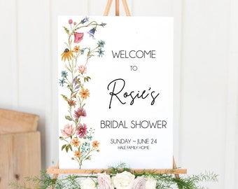 Wildflower Bridal Shower Welcome Sign, Bridal Shower Floral Sign, 18x24 Sign, Printable Editable Template Instant Download LDC-LEA