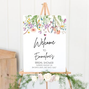 Wildflower Bridal Shower Welcome Sign, Bridal Shower Floral Sign, 18x24 Sign, Printable Editable Template Instant Download LDC-BOU