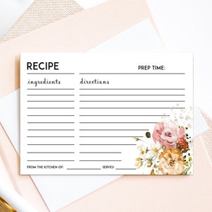 Recipe Card, Autumn Bridal Shower Invitation Insert, Printable File Floral, pdf jpg, Fall Bride Invite, Matching Recipe Card LDC-FAL