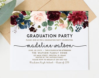 Graduation Party Invitation, High School Graduation Invite, Open House Invitation, Class of 2019,  Invitation Card, Editable Template, BUR