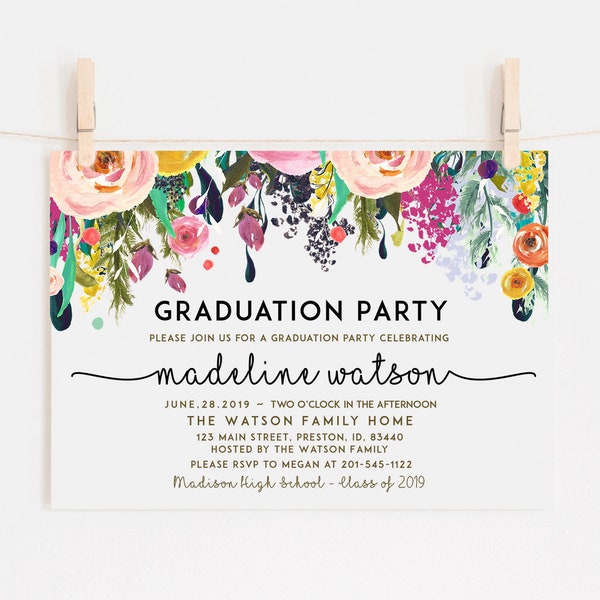 Graduation Party Invitation, High School Graduation Invite, Open House, Class of 2019, Floral Invitation Card, Editable Template, LDC-SUB