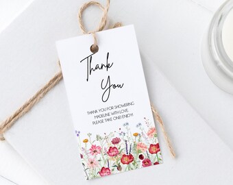 Fall Wildflower Thank You Tag Template, Instant Download Printable Editable Tag, Floral Bridal Shower, Baby Shower, Birthday, LDC-RUBY