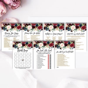 Bridal Shower Game Package, Fall Bridal Shower, Instant Download Printable, Games Package Set Bundle, Fall Bridal Shower Burgundy LDC-BUR