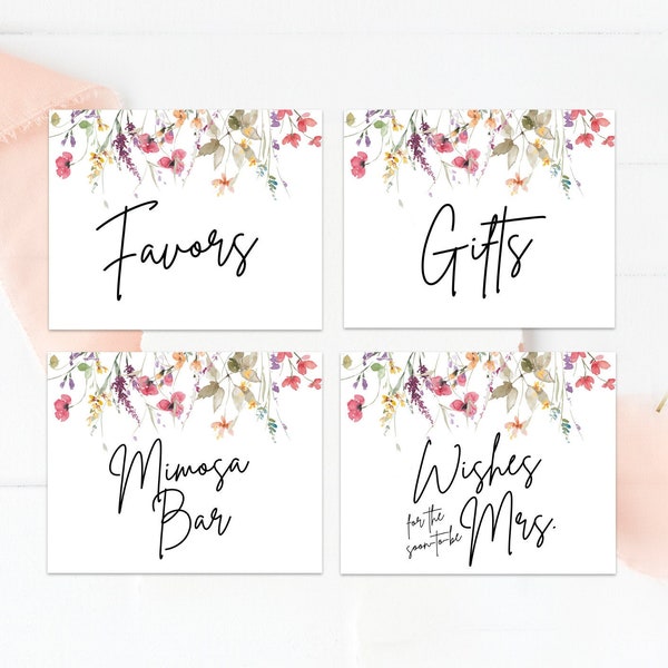 Wildflower Bridal Shower Sign Pack, Mimosa Bar, Favors, Gifts, Wishes for the Mrs. Table Sign Instant Download Printable File Summer LDC-WIL