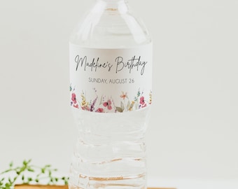 Water Bottle Label Template, Wildflower Water Label, Wildflower Bridal Shower, Baby Shower, Birthday, Editable Instant Download, LDC-WIL