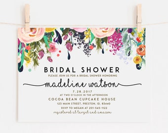 Bridal Shower Invitation Template, Floral Bridal Invite, Spring Bridal Shower Card, Instant Download, DIY Editable Invitation, LDC-SUB