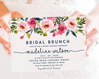 Bridal Brunch Invitation, diy Instant Download, Shower Card, Watercolor Floral Invite, Printable Editable pdf, Luncheon Wedding Card LDC-PEO