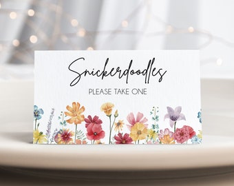 Wildflower Food Tent Templates, Editable Place Card, Floral Place Card Template,  Dessert table Card, Wildflower Tent Fold Cards, LDC-BOR