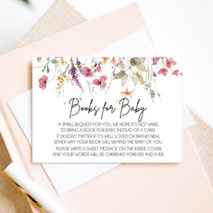 Wildflower Boeken voor Baby, Baby Douche Boek Aanvraag Kaart, Bloemenboek Verzoek, Neem een Boek Mee In plaats van Kaart Boeken Voor Baby Insert LDC - WIL