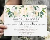 Invitation nuptiale de douche | Carte de mariage floral aquarelle | Douche d'hiver blanche | Carte imprimable de modèle modifiable | Téléchargement instantané