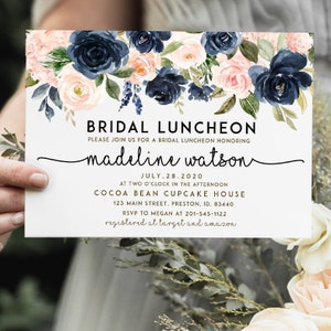 Navy Bridal Luncheon Invitation, Bridal Shower Invite Bridal Shower Invitation Editable Template Instant Download Blue Blush Wedding LDC-NAV
