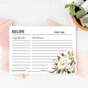 Recipe Card, Magnolia Bridal Shower Invitation Insert, Printable File Floral, pdf jpg, Blush Bride Invite, Watercolor Flower, LDC-MAG