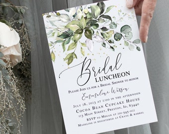 Greenery Bridal Shower Luncheon Invitation, Bridal Shower Invite Template, Instant Download DIY Printable Editable Wedding Card  LDC-HER