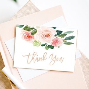 Biglietto di ringraziamento floreale, biglietto di ringraziamento per addio al nubilato, biglietto A2 piegato, file PDF stampabile Download immediato Acquerello Blush Greenery LDC-BLU