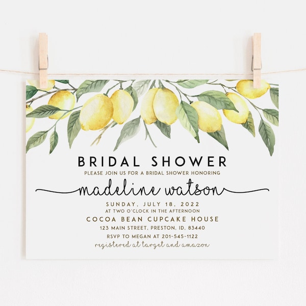 Lemon Bridal Shower Invitation, Summer Bridal Shower Invite Template, Instant Download DIY Printable Editable Wedding Card  LDC-LEM