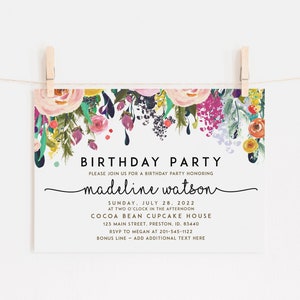 Floral Birthday Party Invitation, Instant Download diy pdf file, Printable Editable Template, Birthday Card Invite LDC-SUB