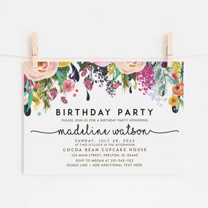 Blumen-Geburtstags-Party Einladung, sofortiger Download diy pdf-Datei, druckbare bearbeitbare Vorlage, Geburtstagskarte einladen LDC-UNTER