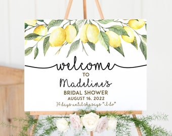 Lemon Bridal Shower Welcome Sign, Summer Bridal Shower Floral Sign, Lemon Theme, Printable Editable Template Instant Download Yellow LDC-LEM