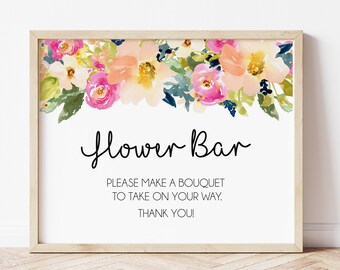 Letrero de barra de flores, floral rosa amarillo, despedida de soltera, letrero de barra de ramo, hacer un letrero de ramo, letrero de barra de flores, letrero de ducha imprimible, LDC-POR