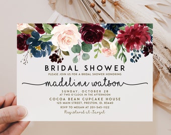 Fall Bridal Shower Invitation, Autumn Floral Bridal shower Invite, Shower Card Instant Download DIY Printable Editable Card Wedding LDC-BUR