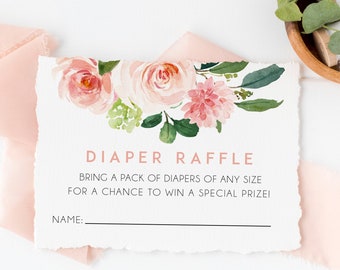 Blöjlotterikort, babyshower-blöjlotteriinsatskort, blomsterduschspel, direktnedladdning LDC-BLU