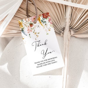 Modello di etichetta di ringraziamento con fiori selvatici autunnali, etichetta autunnale modificabile stampabile con download immediato, addio al nubilato floreale, baby shower, compleanno, LDC-FAL