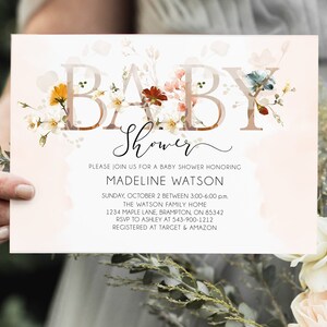 Autumn Baby Shower Invitation, Fall Baby Shower Invite, Floral Baby Shower Invitation, Printable Template, Editable Download LDC-FAL