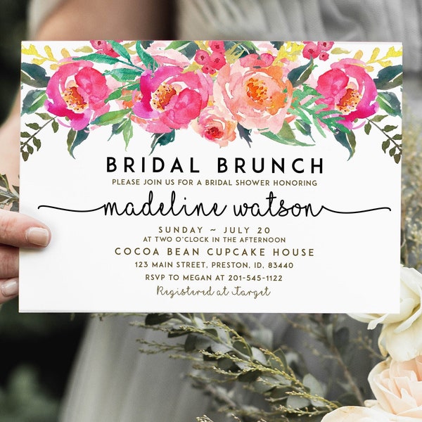 Blumen Braut Brunch Einladung, Brautparty einladen Vorlage, Sofort Download druckbare bearbeitbare Hochzeitskarte, Sommer LDC-GEN