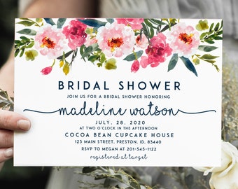 Bridal Shower Invitation Template, Instant Download Bride Wedding Invite Card, Floral Watercolor, Printable Invitation, LDC-PEO