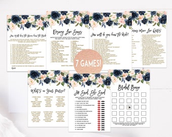 Bridal Shower Game Package, Bridal Shower, Instant Download Printable, Games Package Set Bundle, Bridal Shower Navy Blush LDC-NAV