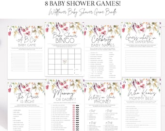 Wildflowers Baby Shower Game Bundle, Baby Shower Invitation, Digital Instant Download Printable, Games Package Set Bundle,  LDC-WIL