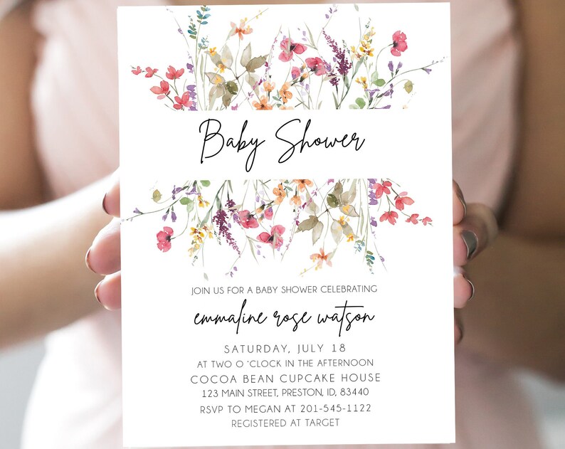 Wildflower Baby Shower Invitation Girl Baby Shower Invite Template Instant Download Printable Editable Card Spring Summer