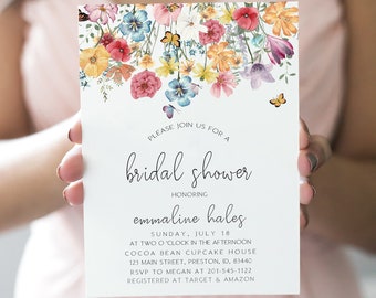 Wildflower Bridal Shower Invitation, Bridal Shower Invite Template, Instant Download Printable Editable Wedding Card, Spring Summer  LDC-MEA