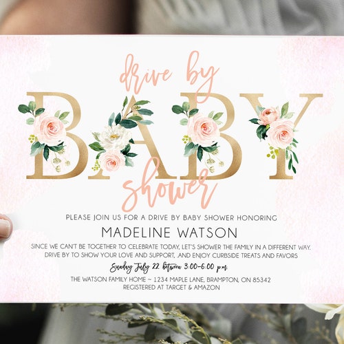 Editable Drive by Baby Shower Invitation Pink Floral Drive Etsy