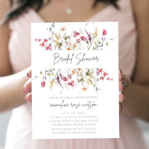 Convite para chá de panela de flores silvestres, modelo de convite para chá de panela, download instantâneo cartão de casamento editável para impressão, primavera verão LDC-WIL