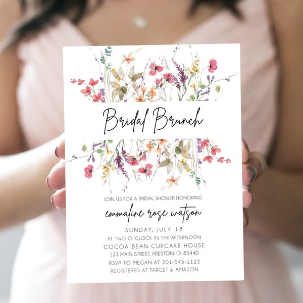 Wildflower Bridal Brunch Shower Invitation, Bridal Shower Invite Template, Instant Download Printable Editable Wedding Card, Summer  LDC-WIL