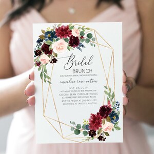 Herbst Braut Brunch Einladung, Vorlage, Herbst Floral Bridal Shower einladen, Sofortiger Download DIY druckbare bearbeitbare Hochzeitskarte LDC-BUR