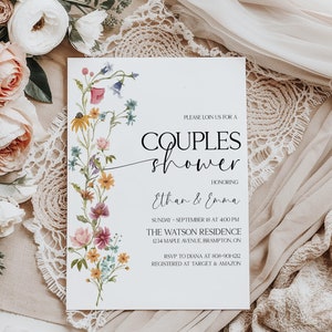 Invitación para despedida de soltera en pareja, plantilla de invitación para despedida de soltera con flores silvestres, invitación imprimible, descarga instantánea, tarjeta con flores editable, LEA