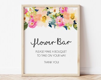 Flower Bar Sign, Bridal Shower, Bouquet Bar Sign, Make a Bouquet Sign, Portrait Flower Bar Sign, Pink Yellow Shower Sign Printable, LDC-POR