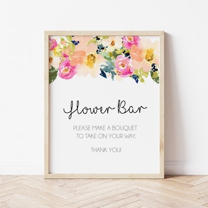 Flower Bar Sign, Bridal Shower, Bouquet Bar Sign, Make a Bouquet Sign, Portrait Flower Bar Sign, Pink Yellow Shower Sign Printable, LDC-POR