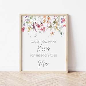 Wildflower Guess How many Kisses Sign, Bridal Shower Sign, Guess How many Kisses for the Soon-toBe Mrs, Insert Card Printable, LDC-WIL