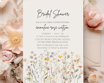 Wildflower Bridal Shower Invitation, Bridal Shower Invite Template, Instant Download Printable Editable Wedding Card, Autumn Fall, ELLA