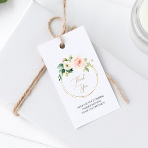 Gouden bruiloft dank u tag sjabloon, afdrukbare, blozen groen tag, bloemen bruiloft gunst tag, goud folie gunsten kaart, bewerkbare, PDF, GFB6