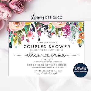 Paren douche uitnodigen, bloemen bruids douche uitnodiging, bruiloft douche kaart, bewerkbare kaart afdrukken zelf Instant Download, roze LDC-SUB