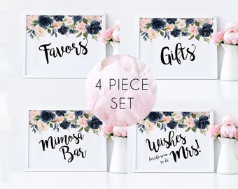 Bridal Shower Sign Pack, Mimosa Bar, Favors, Gifts Table Sign, Wishes for the Mrs. Brunch and Bubbly, Instant Download Printable LDC - NAV