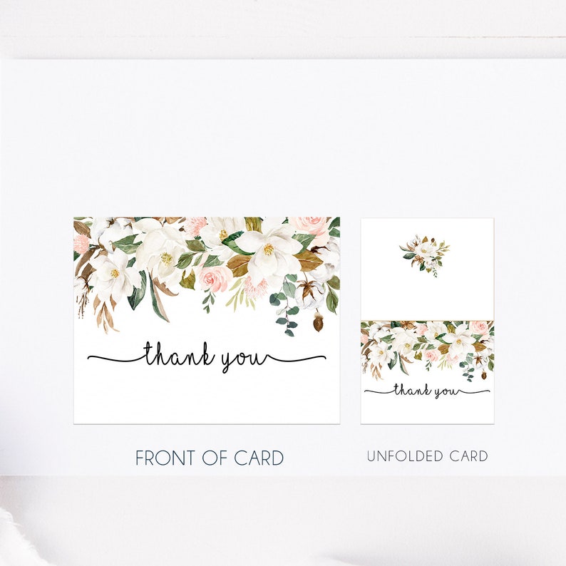 Spring Floral Thank You Card, Bridal Shower Thank You, Folded A2 Card, Printable PDF File Instant Download Watercolor Blush Greenery LDC-MAG image 2